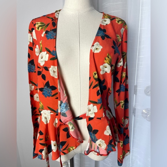 ASOS Red Floral Wrap Long Sleeve V-neck Viscose Blouse Top Size 4 - Picture 9 of 11